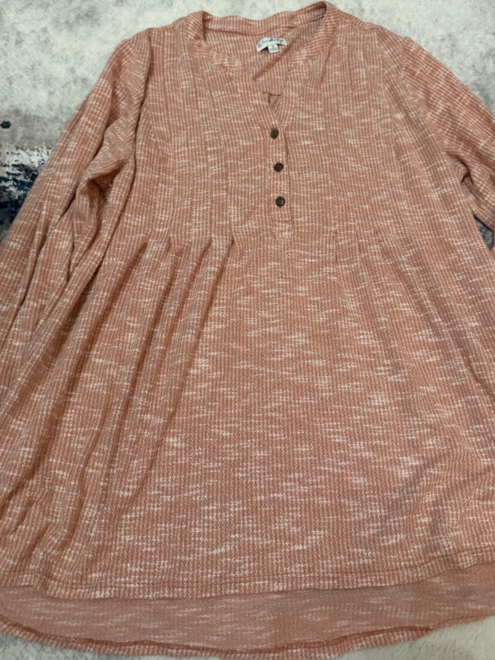 Wonderly 1X Dusty Rose Marled Babydoll Tunic Long Sleeve Top